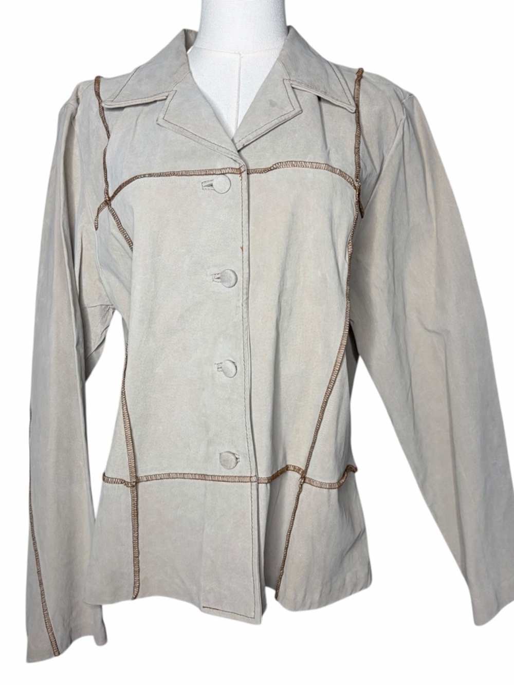 Vintage Y2K Leather Beige Tan Jacket Earth Tones Retro Patchwork Boho Hippie
